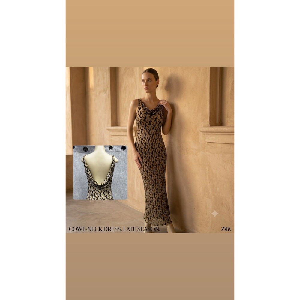 Carmen Marc Valvo Signature Gold Black Beaded Cowl Neck Evening Gown Dress 6
